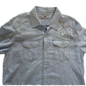 Pop Icon‎ Western Shirt Pearl Snap Front Powder Blue The Buckle Men’s XL
